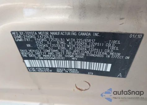 2010 Toyota Rav4 Base V6 from USA, damaged, VIN 2T3BK4DVXAW020592